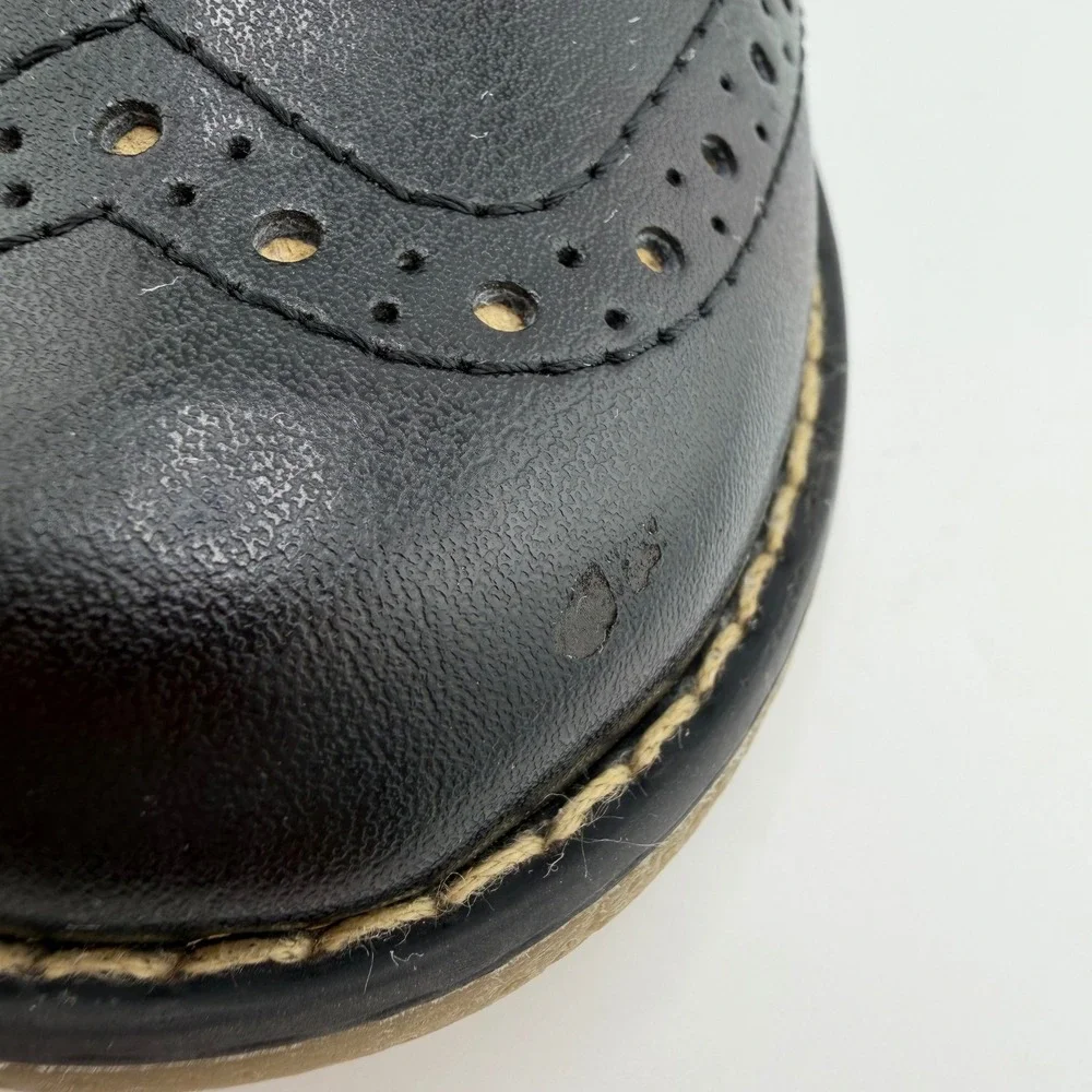 Footmate Kids Black Leather Mary‎ Jane Shoes Wingtip Arch Support Wide Size 7